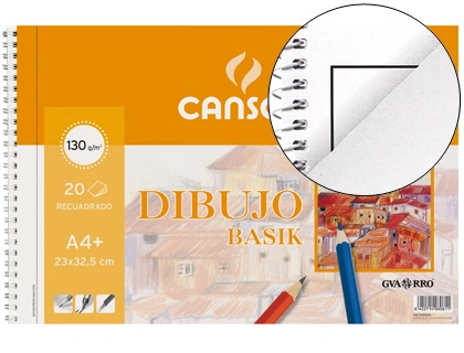 Bloc dibujo basik din a4+ espiral 23 x 32.5 cm 20 hojas microperforado 2 taladros -con recuadro