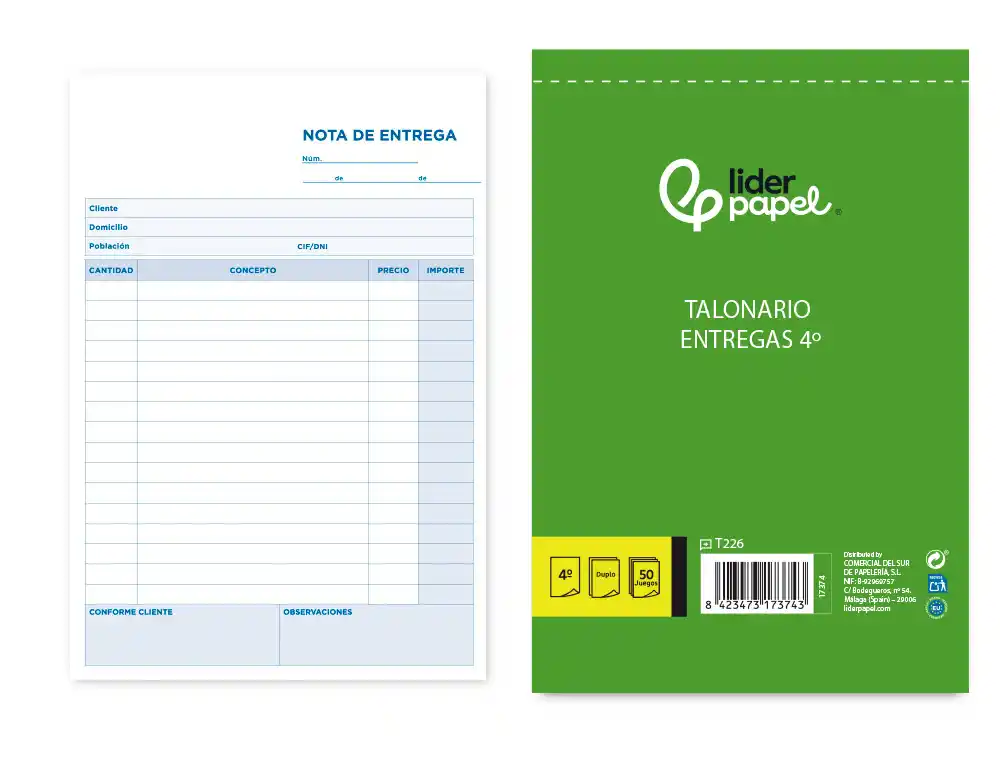 [17374] Talonario liderpapel entregas cuarto original y copia t226