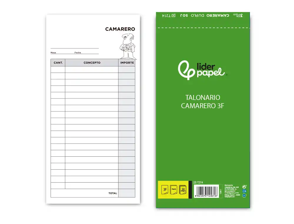 [12431] Talonario liderpapel camarero 3/fº original y copia t214