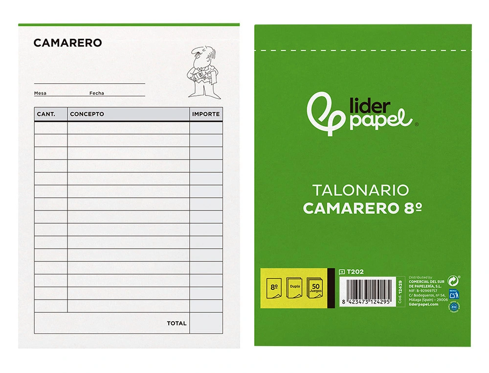[12429] Talonario liderpapel camarero 8º original y copia t202