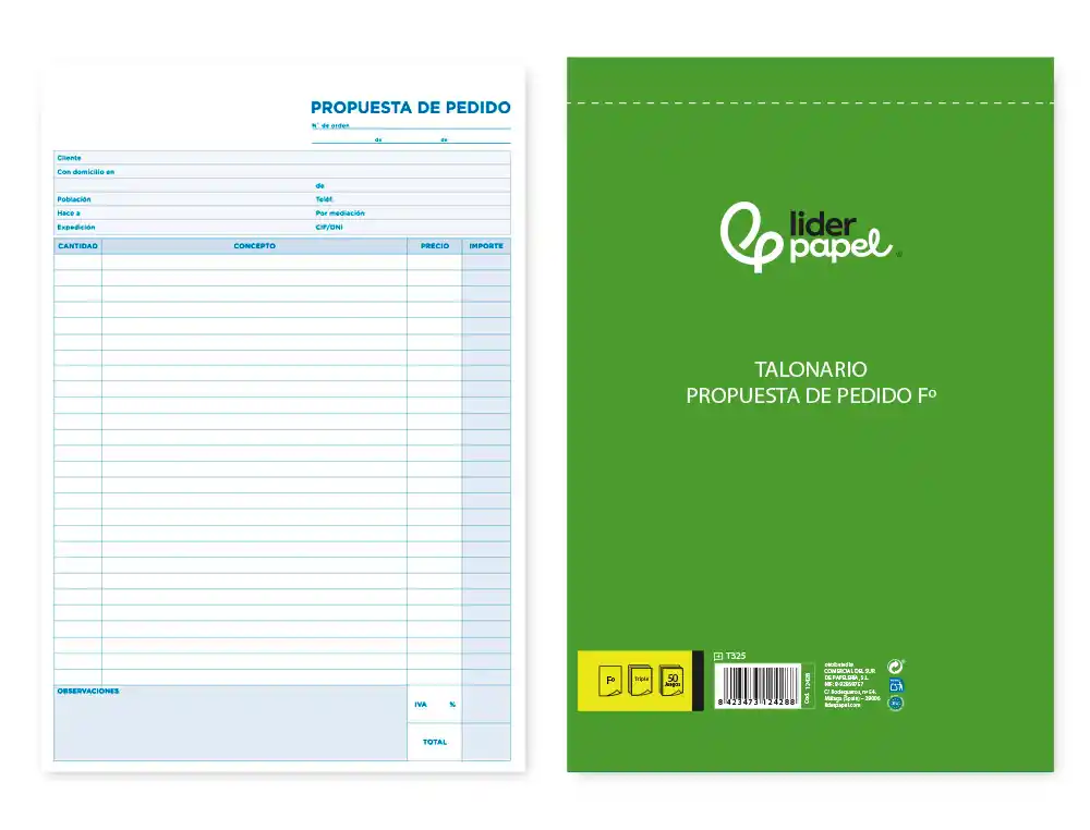 Talonario liderpapel pedidos folio original y 2 copias t325