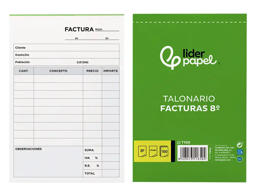 [11650] Talonario liderpapel facturas 8º original t100 con i.v.a.