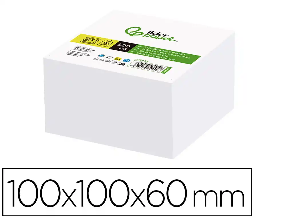 [11409] Taco papel liderpapel encolado blanco 500+75 hojas 100x100x60 mm 80 g
