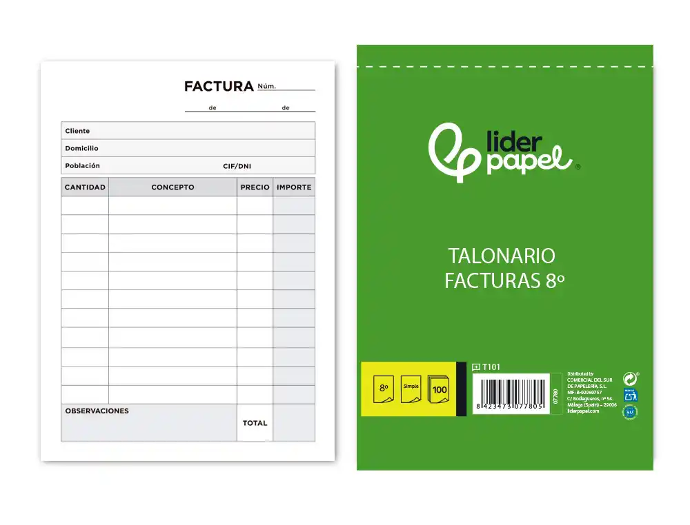 [7780] Talonario liderpapel facturas octavo -sin iva- 101