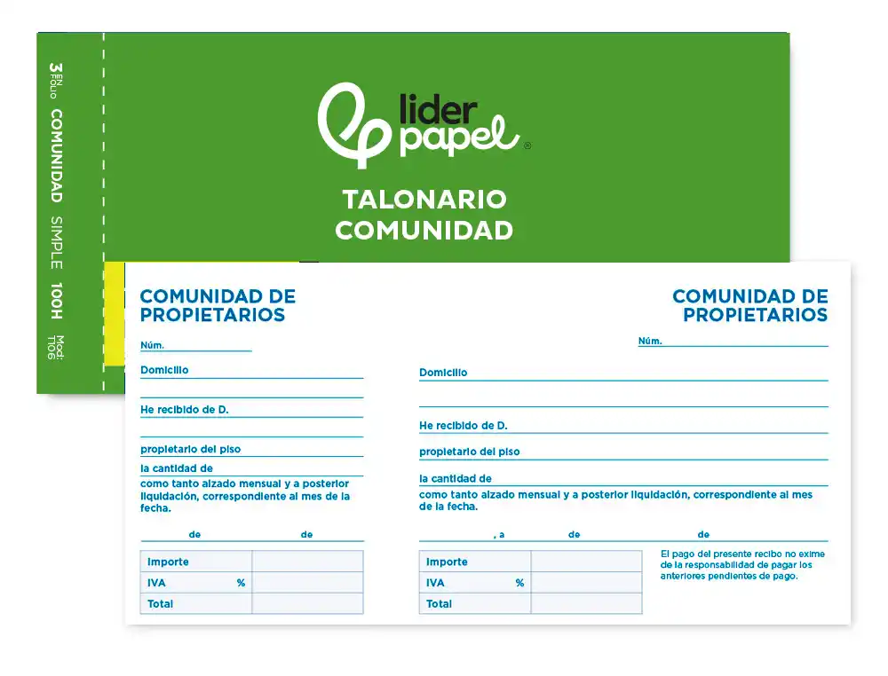 Talonario liderpapel comunidad tres en folio 106 con iva
