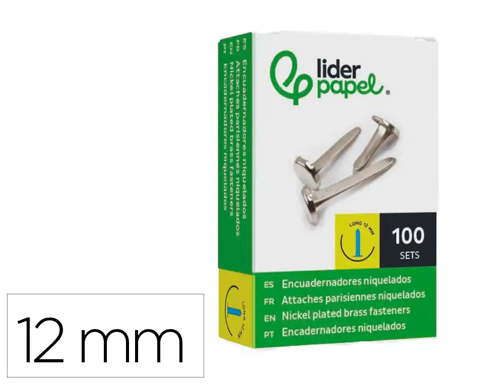 Encuadernadores liderpapel niquelados n.0 12 mm caja de 100 unidades