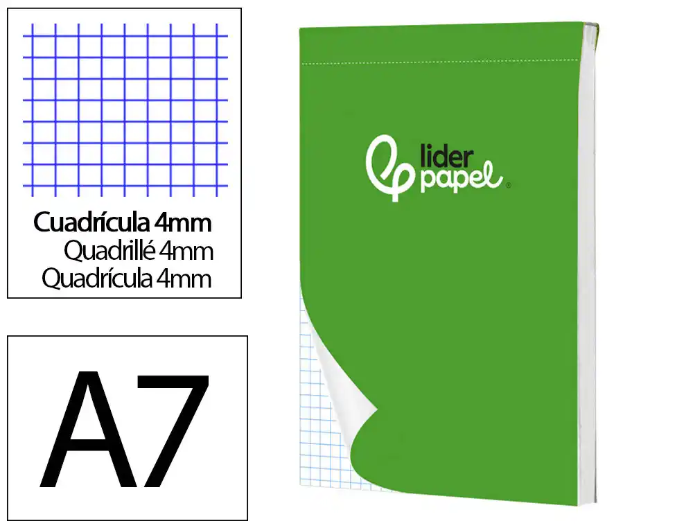 Bloc notas liderpapel cuadro 4mm a7 80 hojas 60g/m2 perforado