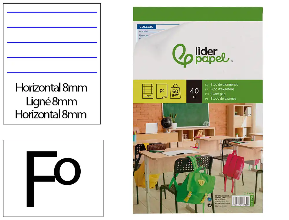[732] Bloc examenes liderpapel horizontal folio 40 hojas 60 g